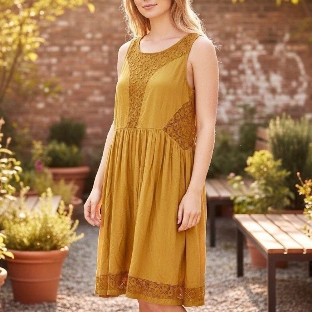Lilka Anthropologie Dress‎ Womens Small Yellow Crochet Lace Boho Anthropologie